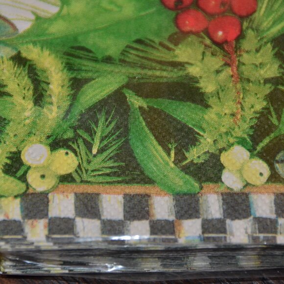 RARE SEALED MACKENZIE CHILDS DECOUPAGE CRAFT ART HOLLY & BERRY COCKTAIL NAPKINS - Picture 5 of 7